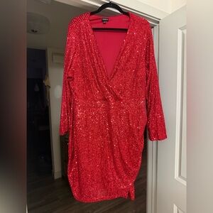 Red Sequin Long Sleeve Dress